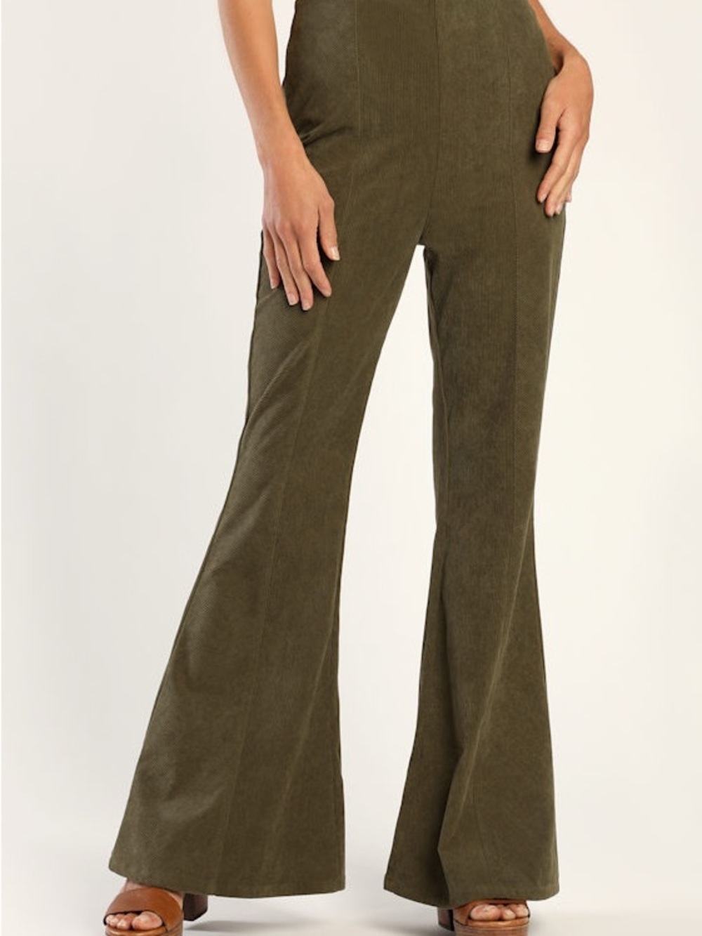 Lulu's Olive Green High-Rise Corduroy Flare Pants